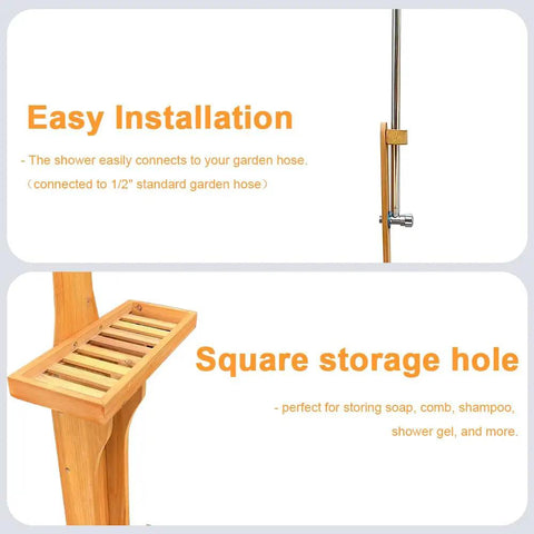 Portable Wood Outdoor Shower Kit For Backyard Poolside And Beach Use, Freestanding Shower With Sturdy Wood Frame, Grab And Go Setup, Perfect For Pools, Gardens, Patios, Spas, And Campers After Swim