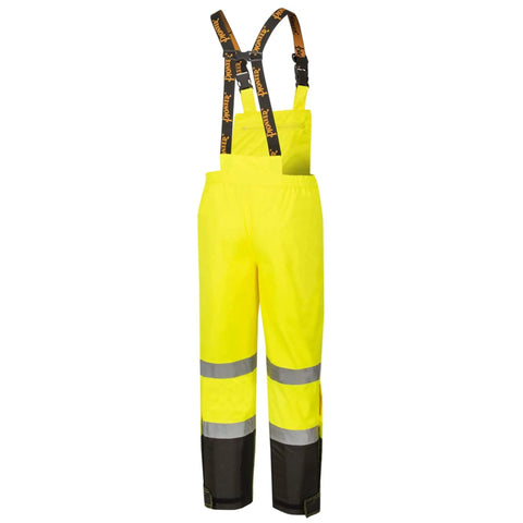 Hi Vis Ripstop Waterproof Bib Pants For Men, Reflective Safety Overalls, High Visibility Yellow front view with black straps