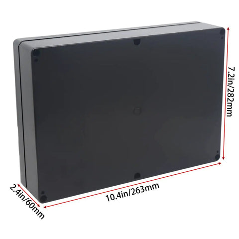 Heavy Duty IP67 Waterproof Junction Box Made From Tough ABS Plastic Electronic Enclosure For DIY Electrical Tasks Indoor Or Outdoor Black Case dimensions 10.4in x 7.2in x 2.4in.
