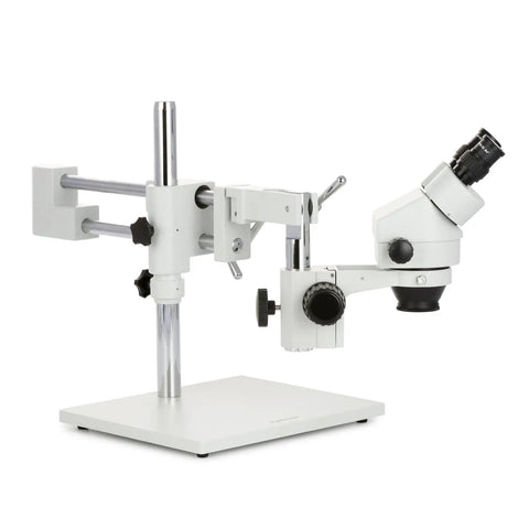 Professional Binocular Stereo Zoom Microscope With Boom Stand, Long Working Distance, Great for Circuit Boards and Dental Appliances, 10X Super Widefield Eyepieces, Adjustable Interpupillary, Clear, Workhorse on boom arm stand