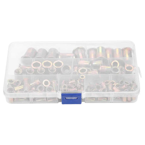 Heavy Duty Carbon Steel Rivet Nut Insert Kit With M3 To M10 Sizes And Open End Tool For Steel Plastic Fiberglass Flat Head Threaded Fasteners You Need, assorted inserts in case