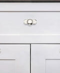 Hella Durable 2 Pack Polished Nickel Cabinet Knobs With Backplates on white kitchen drawers, 2.8 Inch Solid Zinc Alloy design.