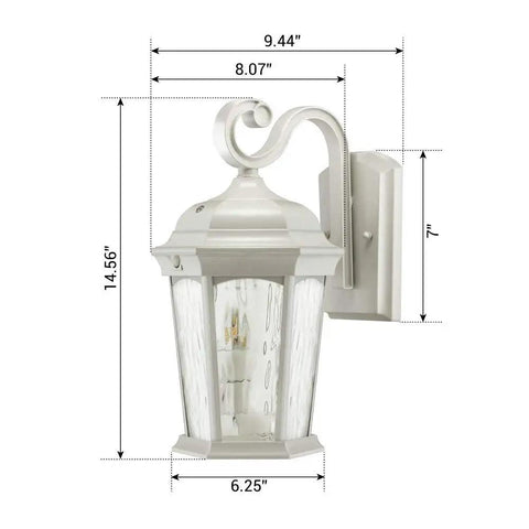 Lit Flickering Flame Lantern With Frosted Glass And Integrated Security Light 3000K Warm Glow Photocell And Motion Sensor Dusk To Dawn Outdoor Wall Lantern With Oil Rubbed Bronze Housing with dimensions labeled