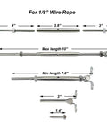 Labeled components of 30 Pairs Steel Cable Railing Kit For One Eighth Inch Cable, Adjustable Angle Base With 180 Degree Freedom.