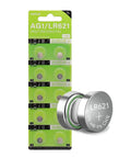 Top Tier AG1 Button Cell Batteries 10 Pack LR621 364 SR621SW 621 LR60 Alkaline 1.5V Coin Cells in blister packaging with one cell visible.