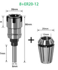 Heavy Duty 8mm 1/4 Inch And 1/2 Inch Shank ER Router Bit Extension Rod Collet For Woodworking Engraving Machine Milling Cutter Upgrade. Features detailed dimensions.