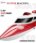 Beast Speed Remote Control Boat With Self Righting And LED Lights For Lakes And Rivers, red and white design, side view