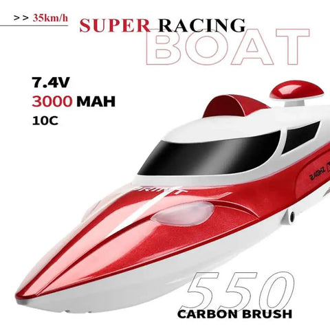 Beast Speed Remote Control Boat With Self Righting And LED Lights For Lakes And Rivers, red and white design, side view