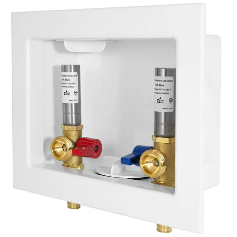 Washing Machine Outlet Box With 1/2 Inch Pex A Expansion Inlet And 3/4 Inch MHT Connection, Stainless Steel Water Hammer Arrestor, Center Drain