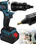 Heavy Duty Brushless Cordless Rivet Gun With Rock Solid 5200 Mah Battery And Bright Led Work Light Smooth Operator close-up view.