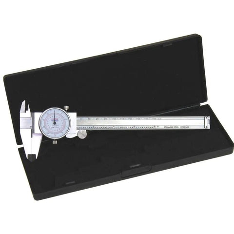Dial Caliper 6 Inch 150 mm With Dual Reading Scale Metric And SAE Inches Handy Pro Grade Stainless Steel Precision Tool in case