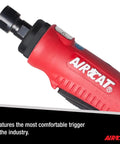 Close-up of Badass Pneumatic Straight Die Grinder Half Hp Air Motor 22000 Rpm Speed Demon feather trigger for comfort.