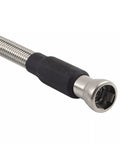 Straight Shot Stainless Steel Braided Fuel Line Quick Fix Kit For 1999 To 2003 Chevy Silverado GMC Sierra close-up of metal connector and braided line