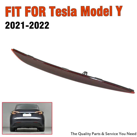 Right Side Rear Bumper Reflector Light For Tesla Model Y 2021 2022 viewed from side, red marker lens trim 149581800C.