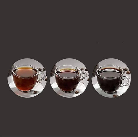 Three cups of coffee with varying brew strengths demonstrating Auto Fresh Grind And Brew Coffee Machine for bold premium flavor.