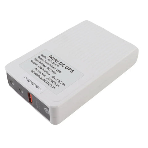 Mini UPS Battery Backup 8000Mah For Router Modem And Wifi Gear With 25W Output, compact white unit with USB ports.