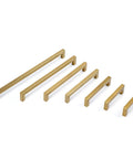 10 Pack 8 Inch Hole Center Champagne Cabinet Pulls In Stainless Steel Square Drawer Handles for kitchen cabinets shown in multiple sizes