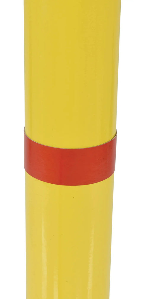 Straight Up Heavy Duty Steel Bollard To Secure Any Parking Spot Or Job Site Features Bright Yellow Wrap Around Reflectors with red accent