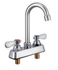 Heavy Duty Commercial Gooseneck Faucet Deck Mount Two Handle Solid Brass Build Chrome Finish Rust Resistant Kitchen Bath Sink Fixture Built Different For The Long Haul with red and blue handles.