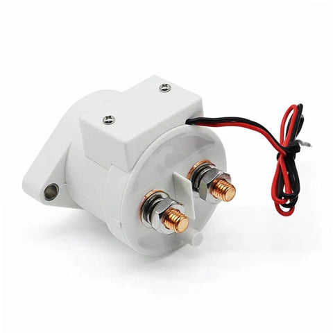 Gotta Keep Your Ride Charging Slick With This Heavy Duty 200A DC Contactor Relay Switch Built For High Voltage EV Setups Running 12 To 48 Volts Plug And Play Pure Gold close-up of a 200A DC contactor relay switch with wires