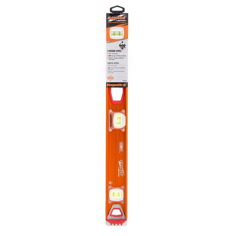 Savage 24 Inch Anodized Aluminum Magnetic I-Beam Level With Supershock End Caps And Three Bubble Vials For 0/90/45 Degrees, Contractor Series