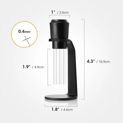 Magnetic Espresso WDT Tool For Even Extraction 10 Needle Stirrer Puck Tool side view with dimensions shown