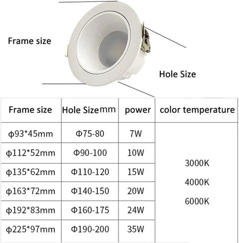 Top Tier Led Recessed Downlight 4 Pack Adjustable Eyeball Spotlight Chrome Mirror Finish Energy Saving Air Tight Ceiling Trim, size chart.