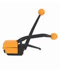 Heavy Duty Sealless Steel Strapping Tool, Manual Buckle-Free Iron Banding Machine For Secure Packaging shown from the side.
