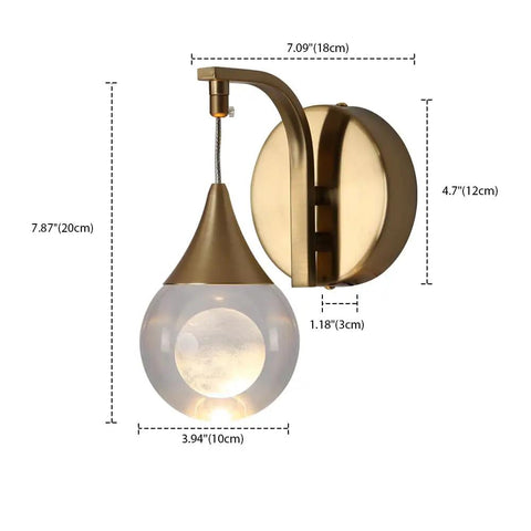 Dimensions of Globe Crystal Wall Sconce With On Off Switch Matte Nickel Finish Modern Wall Mount Lamp shown with measurements.