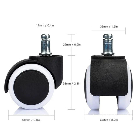 Smooth And Silent 2 Inch Universal Replacement Casters For Office Chairs That Glide Like A Dream On Floors With Tough Grey Rubber Swivel Wheels.