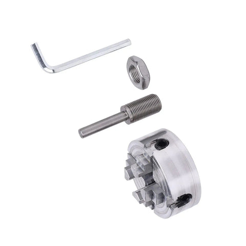 4 Jaw Lathe Chuck Set For Mini Lathe Alloy Steel Self Centering Wood Turning Chuck With Connecting Rod Wrench, set displayed