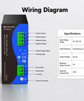Wiring diagram for Heavy Duty 24V Dc 240W Din Rail Power Supply Switching Converter showing outputs and specifications.