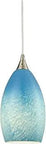Sky Blue Glass Pendant Light In Satin Nickel Finish, Earth Mini Pendant 1 Light, Transitional Ceiling Fixture, Compact 5 Inch