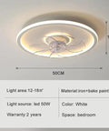 Modern Ceiling Fan With Light Featuring Ultra Silent Invisible Blades Stepless Dimming Switch Adjustable Airflow Smooth Operator Cooling For Bedroom Keep It Chill Vibes And Easy Living, white design with LED light.