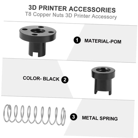 3D printer accessories with black POM T8 copper nuts and metal spring for 2-Pack Stainless Steel T8 Lead Screws With Copper Nuts Kit For 3D Printers Precise Pitch Easy Mounting Low Maintenance Rugged Linear Motion Upgrade For Your Rig Pro Grade Reliability And High Quality Prints.