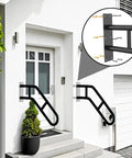 Rock Solid Black Handrails For Outdoor Steps 21 Inch stair railing with welded base plate mounted on entrance steps.