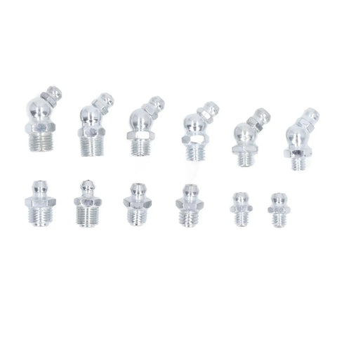 Top Grade Hydraulic Grease Fitting Assortment Kit 130 Pcs 12 Types Rustproof Zerk Fittings For Car And Machinery Maintenance Making Greasing Tasks Fast And Efficient For Mechanics And DIY Guys At Home Or Garage Using Solid Tools That Hold Up Well, 12 zinc-plated grease fittings