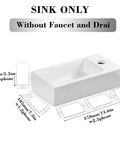 Space Saving Compact Ceramic Corner Wall Mounted Sink For Small Bathrooms White Finish With Right Side Faucet Hole Sink Only