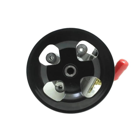 Assisted Steering Pump Compatible For Discovery 3 And Range Rover Sport 2.7LR006613 QVB500400 Direct OEM Replacement For Smooth Steering And Leak Free Handling, Easy Install And Plug And Play Fit Auto Parts. black aluminum alloy steering pump front view