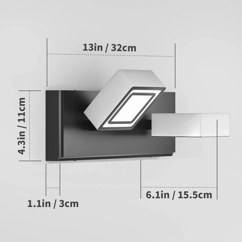 Dope Modern LED Vanity Light With 180 Degree Up Down Angles And 360 Degree Swivel, matte black wall mount dimensions view