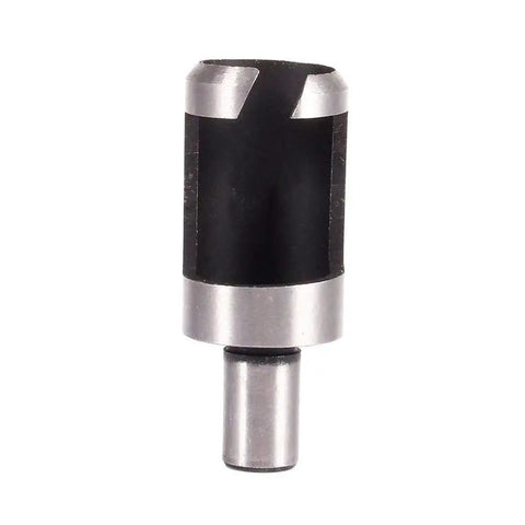 Top Shelf Eight Piece Wood Plug Cutter Set With Straight And Tapered Chamfer Drill Bits feature close-up of sharp plug cutter bit.