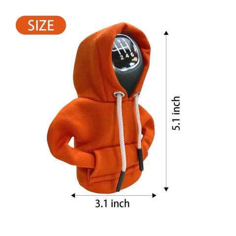 Orange Gear Shift Hoodie Cover for Cars with dimensions, Dope Knob Hoodie for Auto Shifter, Sporty Mini Hoodie Interior Style