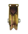 Tough As Nails 3 Inch V Groove Caster Wheels With Mounting Bracket For V Track Rails side view of heavy duty wheel with steel chassis.