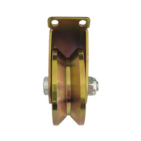 Tough As Nails 3 Inch V Groove Caster Wheels With Mounting Bracket For V Track Rails side view of heavy duty wheel with steel chassis.