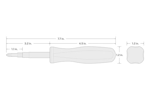 Diagram of Six In One Phillips And Slotted Multi Bit Driver Kit With Handy Compact Handle dimensions shown in inches.