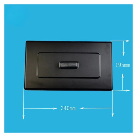Top view of VEVOR Two Pieces Plastic Cover For 34 By 19.5 Cm Mix Hopper Lid with dimensions, black, for soft serve machines.