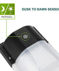 Close-up of Super Bright Dusk To Dawn Led Wall Pack Lights For Outdoor Security showing photocell sensor and dusk-to-dawn feature.