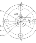Technical drawing of Go Kart Live Axle Hub 4x4 With One Inch To Three Quarter Inch Step Down One Quarter Inch Keyed Shaft, wheel size specs.
