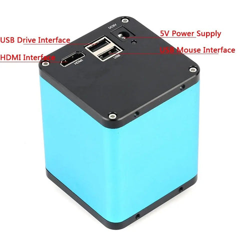 HDMI Microscope Camera With IMX385 Sensor, Automatic Motorized Z Drive, 3D Stereo Zoom Up To 150X, C Mount Lens, Measuring Or Not Measuring Mode, Plug And Play Pro Grade Setup For Lab, Class, And DIY Microscope Work, rear ports view
