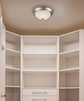 Two Pack Flush Mount Ceiling Lights Satin Nickel With Alabaster Glass Dimmable Two Light Traditional Fixture installed in hallway